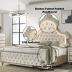 ACME Lucienne Beige Velvet Eastern King Bed with LED Model BD02334EK