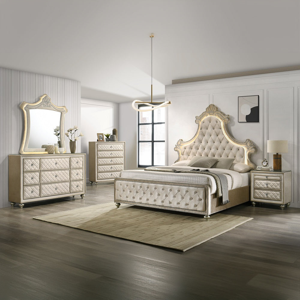 ACME Lucienne Beige Velvet Eastern King Bed with LED Model BD02334EK