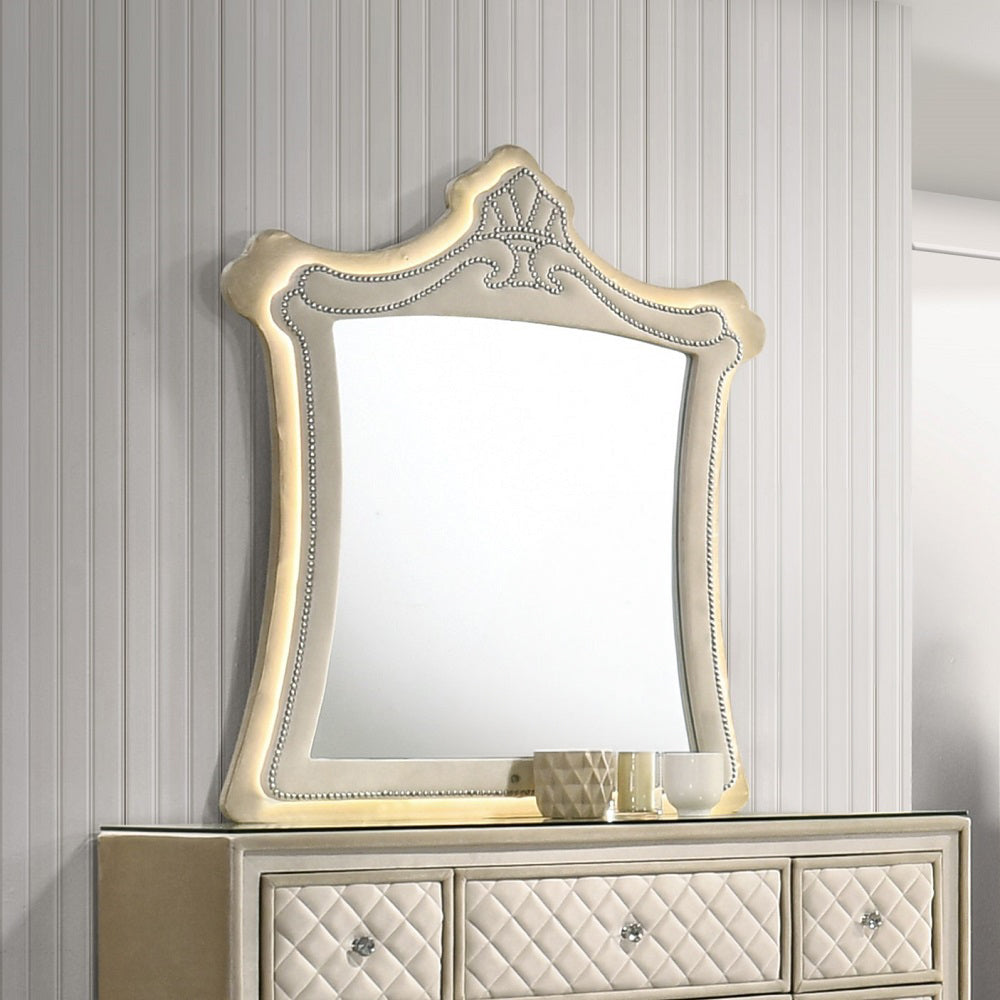 ACME Lucienne Beige Velvet Mirror with LED Model BD02337