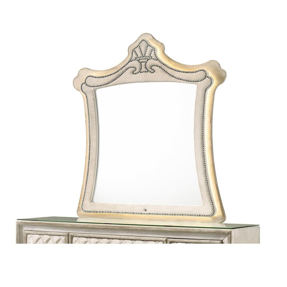 ACME Lucienne Beige Velvet Mirror with LED Model BD02337