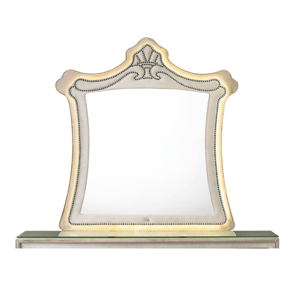 ACME Lucienne Beige Velvet Mirror with LED Model BD02337