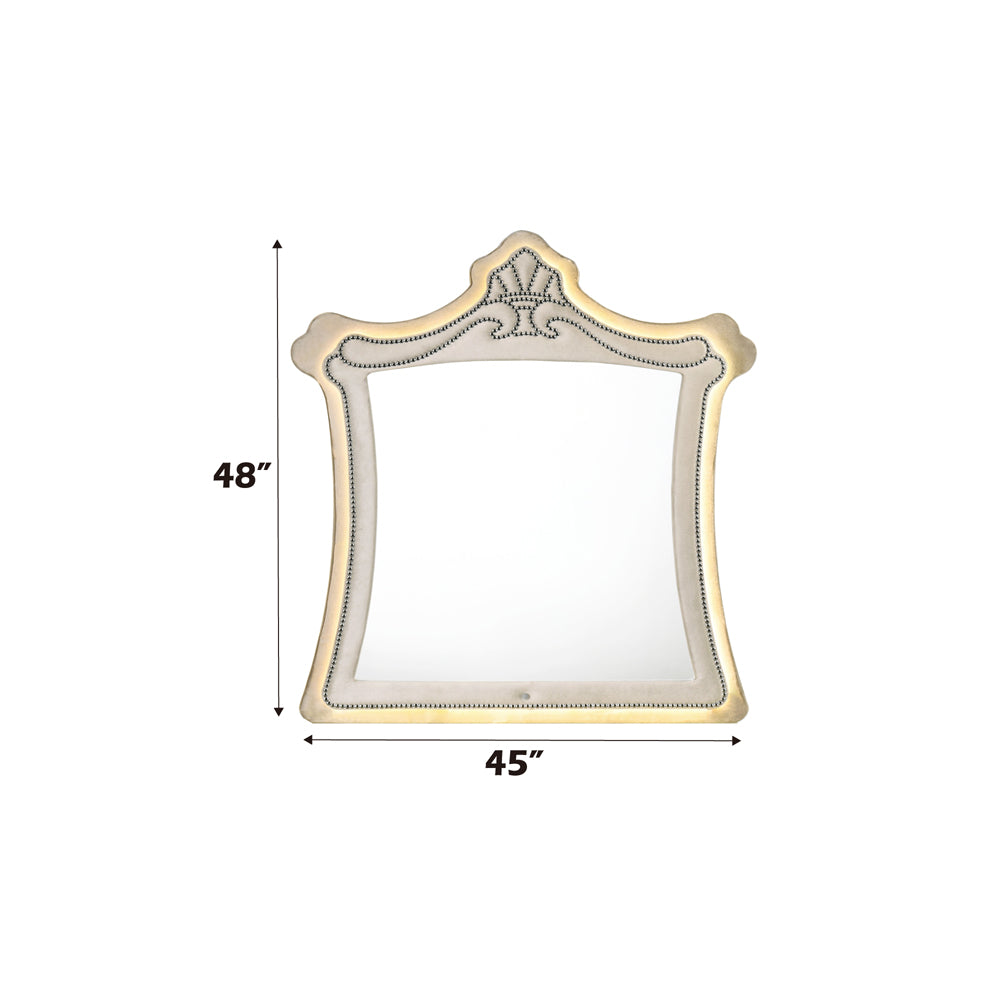 ACME Lucienne Beige Velvet Mirror with LED Model BD02337