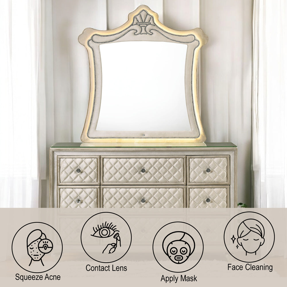 ACME Lucienne Beige Velvet Mirror with LED Model BD02337