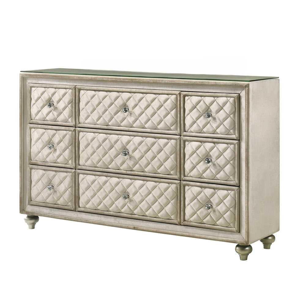 ACME Lucienne Beige Velvet Dresser Model BD02338