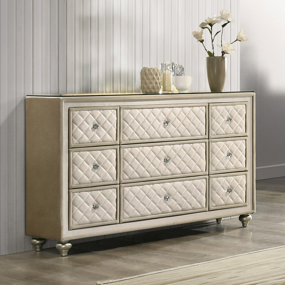 ACME Lucienne Beige Velvet Dresser Model BD02338