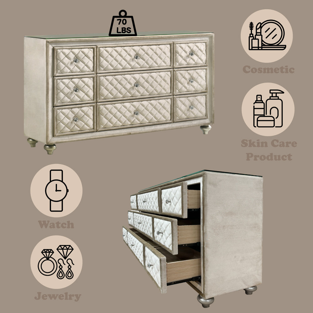 ACME Lucienne Beige Velvet Dresser Model BD02338