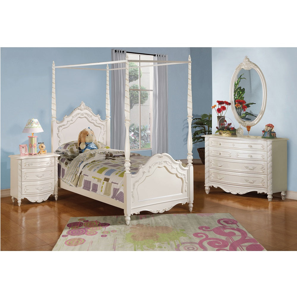 ACME Pearl Pearl White Full Bed-Canopy-Optional Model BD02431