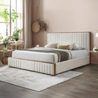 ACME Kaleea Beige Chenille & Walnut Eastern King Bed Model BD02467EK