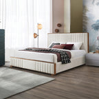 ACME Kaleea Beige Chenille & Walnut Queen Bed Model BD02468Q