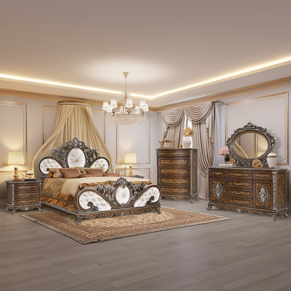 ACME Devany Cream Fabric & Cherry Eastern King Bed Model BD03061EK