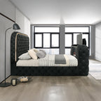 ACME Kana Black Upholstery Velvet Eastern King Bed with LED Fireplace & TV Cabinet Model BD03121EK