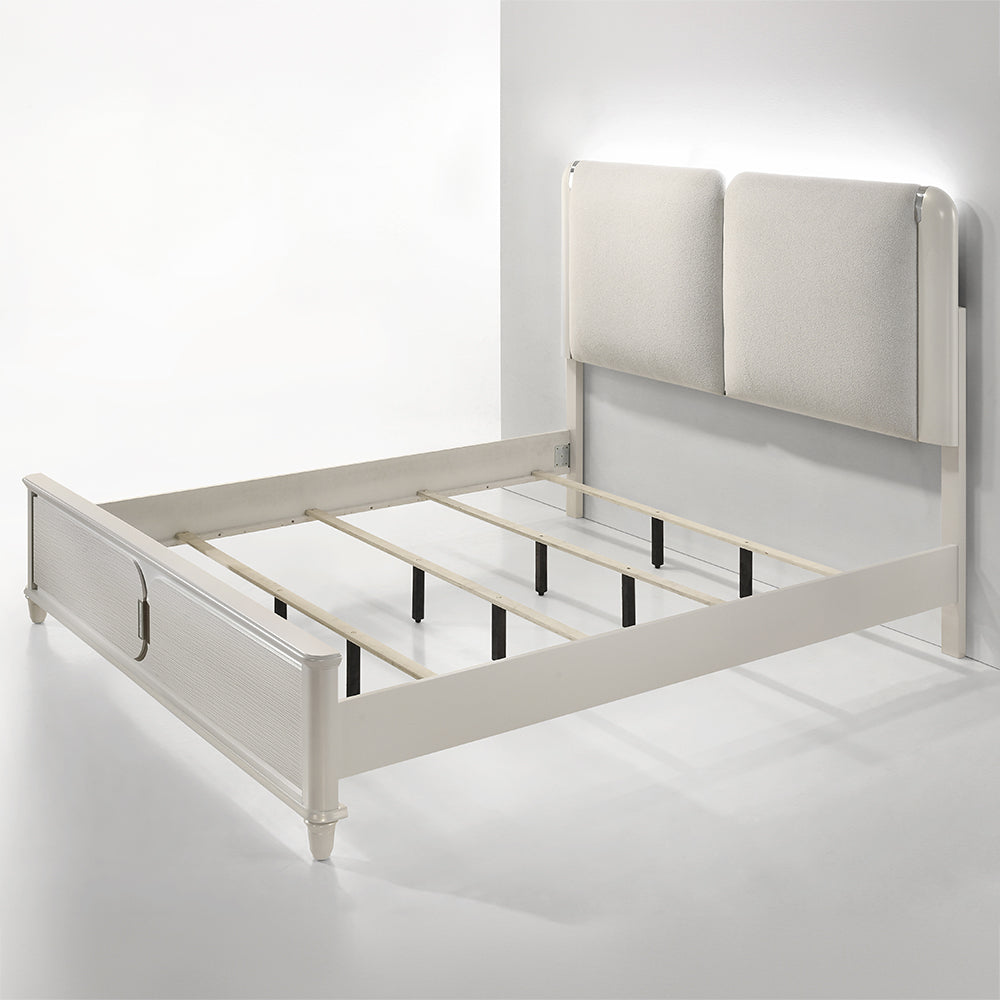 ACME Laveda Light Gray Boucle & Pearl White Eastern King Bed with LED Model BD03791EK