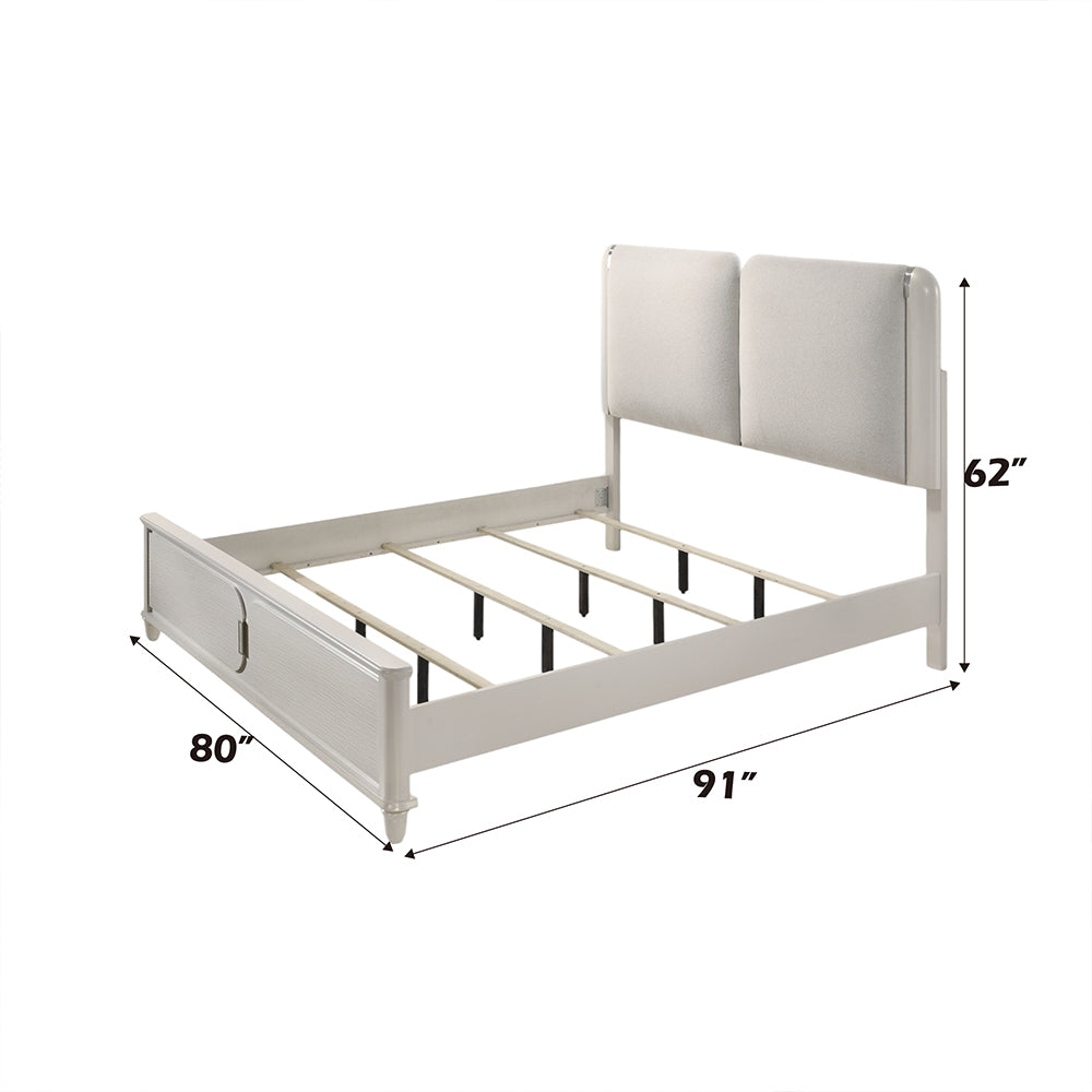 ACME Laveda Light Gray Boucle & Pearl White Eastern King Bed with LED Model BD03791EK