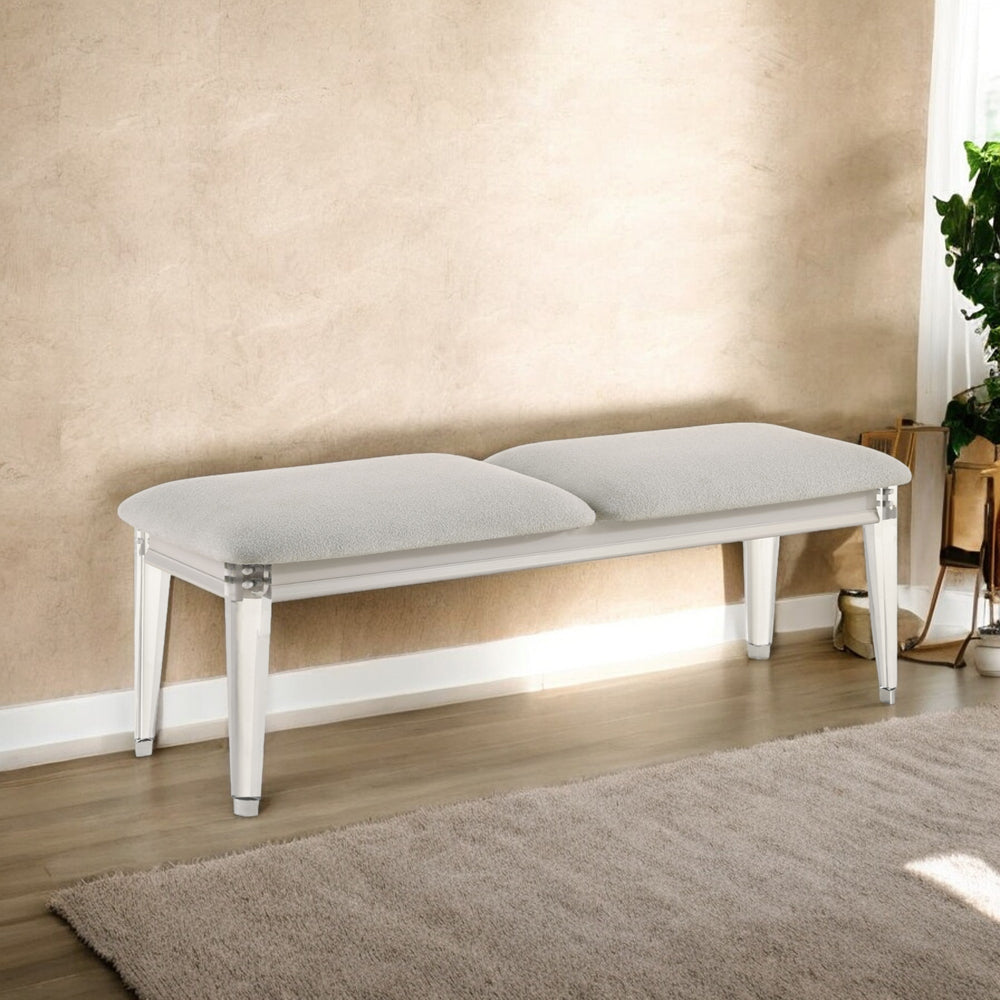 ACME Laveda Light Gray Boucle & Pearl White Bench Model BD03797