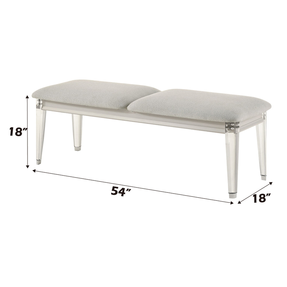ACME Laveda Light Gray Boucle & Pearl White Bench Model BD03797
