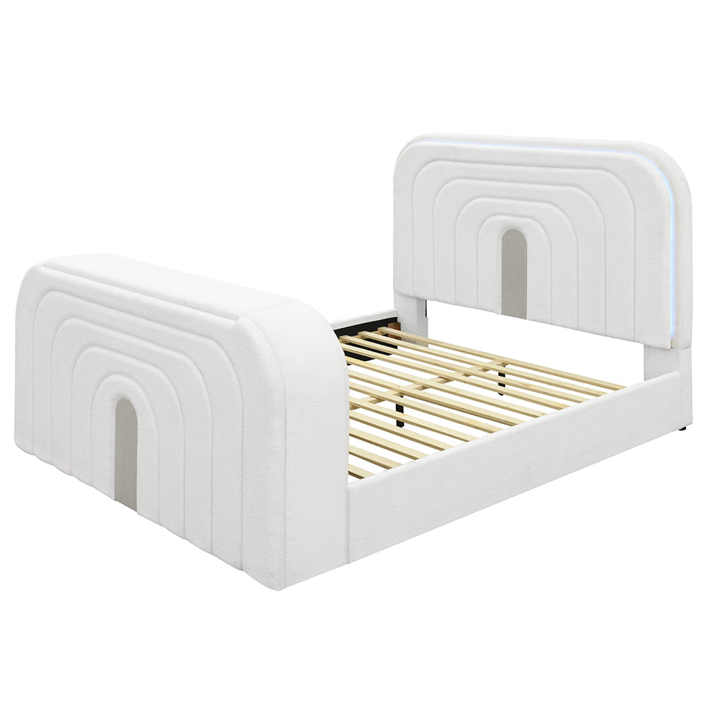 ACME Shelyn White Teddy Sherpa & Chrome EK Bed with LED TV Cabinet Fireplace & Bluetooth Model BD04751EK