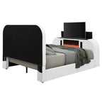 ACME Shelyn White Teddy Sherpa & Chrome EK Bed with LED TV Cabinet Fireplace & Bluetooth Model BD04751EK