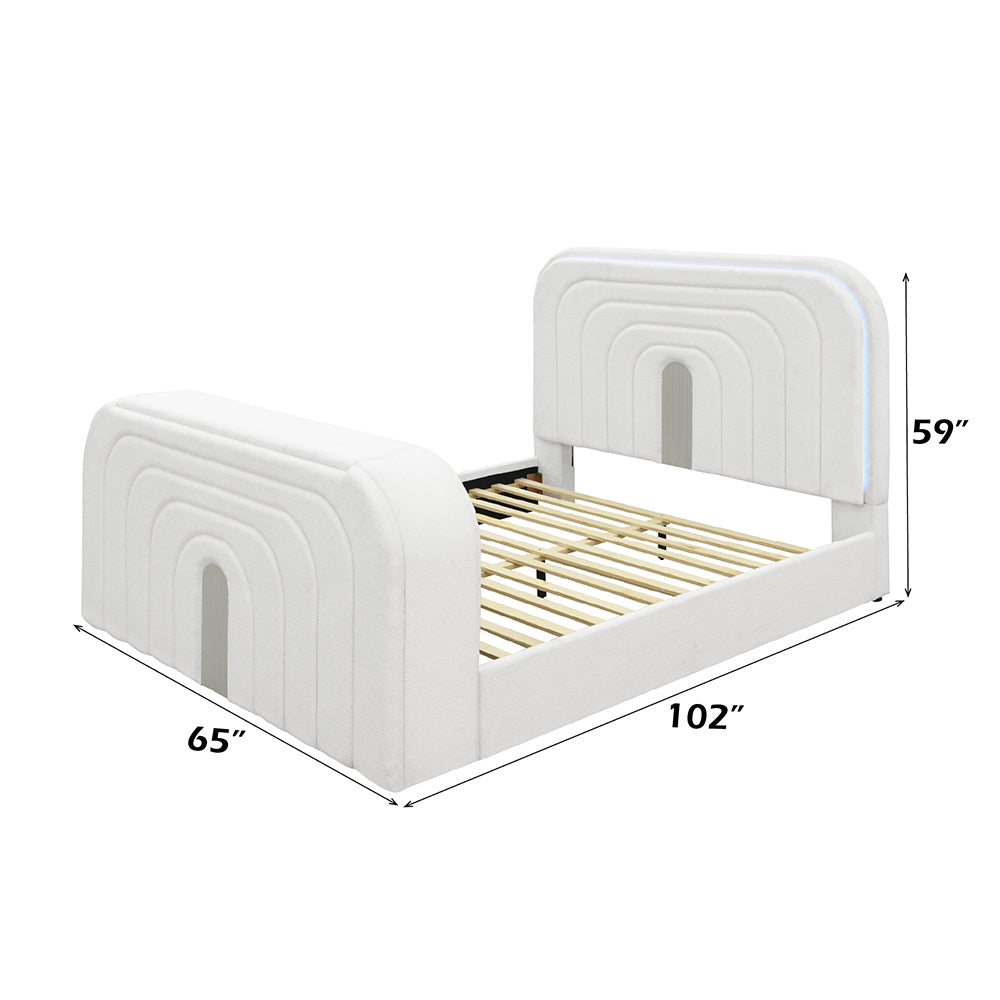 ACME Shelyn White Teddy Sherpa & Chrome EK Bed with LED TV Cabinet Fireplace & Bluetooth Model BD04751EK