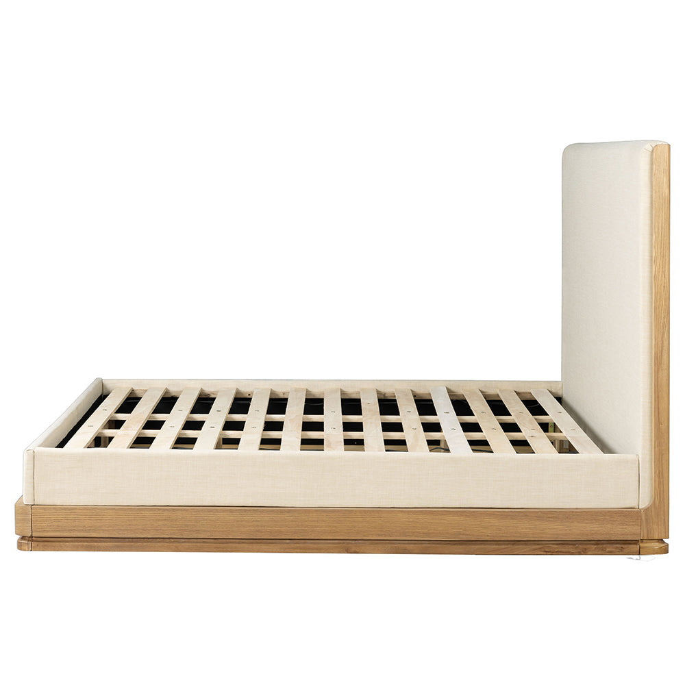 ACME Zoey Beige Fabric & Oak EK Bed Model BD04851EK