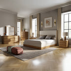 Lit queen modèle BD04852Q ACME Zoey en tissu beige et chêne