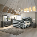 ACME Kana Gray Upholstery Velvet Eastern King Bed with LED Fireplace & TV Stand Model BD05071EK