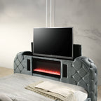 ACME Kana Gray Upholstery Velvet Queen Bed with LED Fireplace & TV Stand Model BD05072Q
