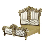 ACME Desiderius Beige Fabric Antique Gold & Hand Paint Brown Eastern King Bed Model BD20001EK