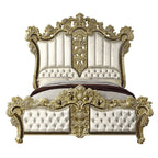 ACME Desiderius Beige Fabric Antique Gold & Hand Paint Brown Eastern King Bed Model BD20001EK