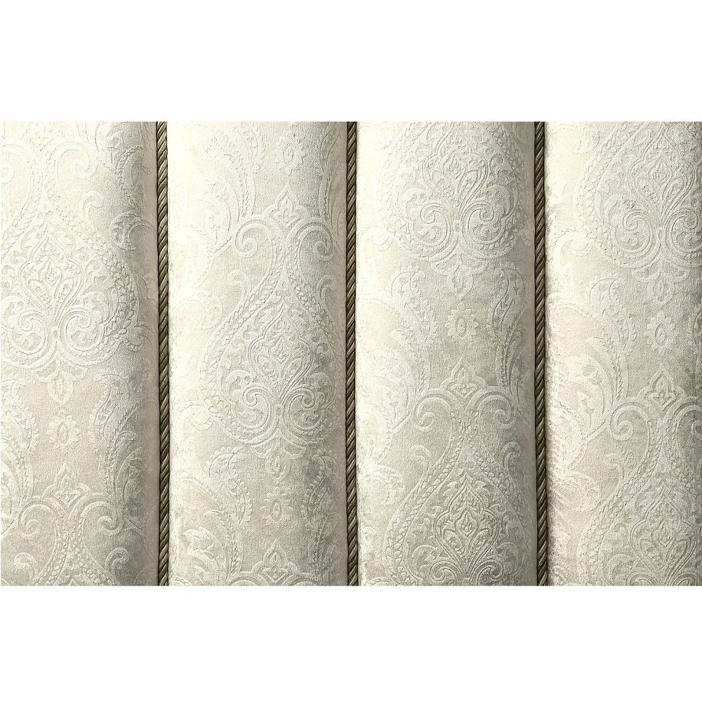 ACME Desiderius Beige Fabric Antique Gold & Hand Paint Brown Eastern King Bed Model BD20001EK