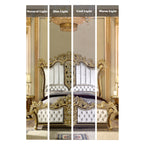 ACME Desiderius Beige Fabric Antique Gold & Hand Paint Brown Eastern King Bed Model BD20001EK