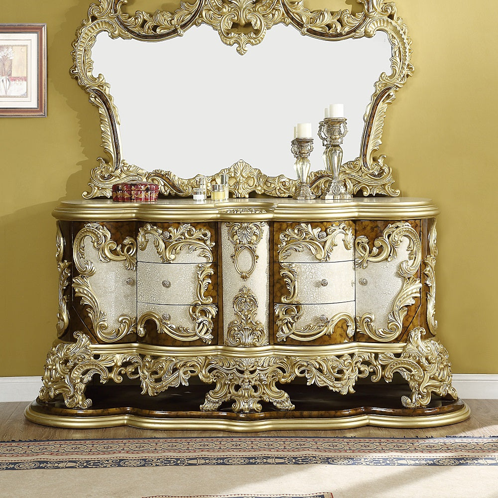 ACME Desiderius Antique Gold & Hand Paint Brown Dresser Model BD20005