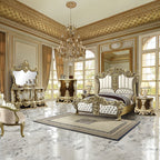 ACME Desiderius Beige Fabric Antique Gold & Hand Paint Brown Bench Model BD20007