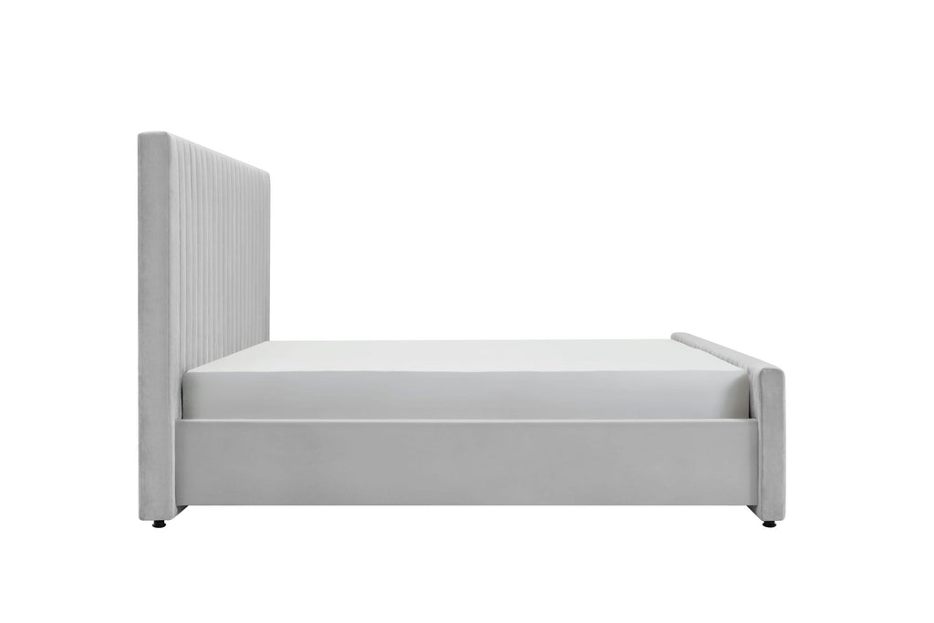 Lit moderne en velours gris Eastern King Modrest Beverly, modèle VGJYJY-653-XGRY-BED-EK