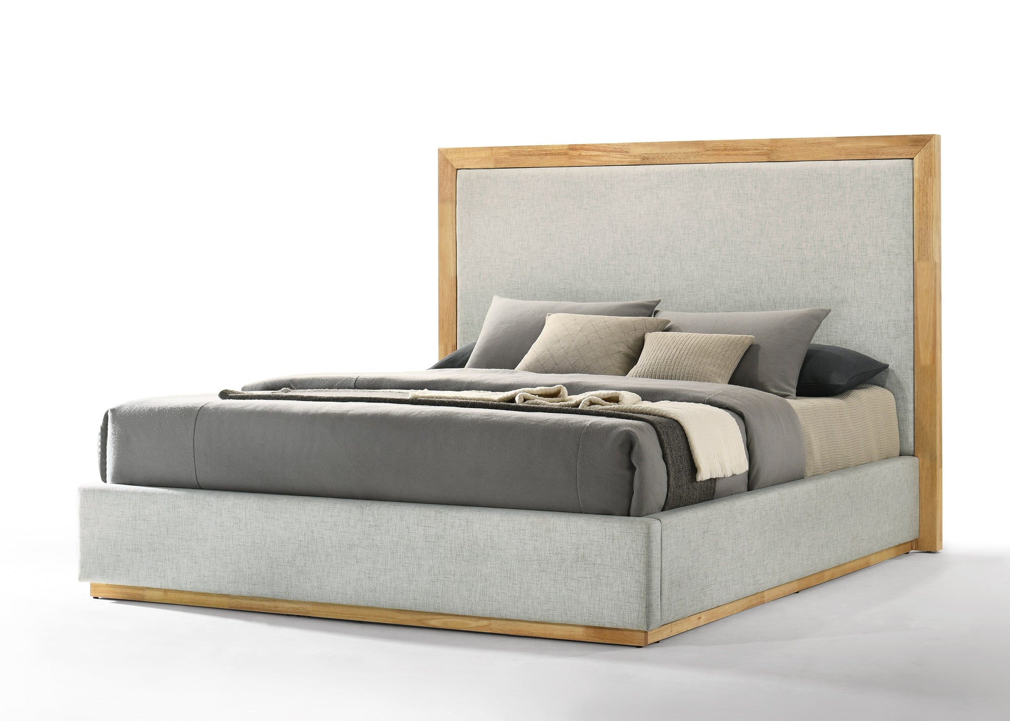 Lit Eastern King Nova Domus Santa Barbara en tissu gris moderne et tissu naturel, modèle VGMABR-152-BED-EK