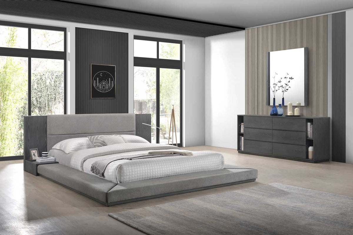 Lit Eastern King Nova Domus Jagger gris moderne, modèle VGMABR-55-GRY-BED-EK