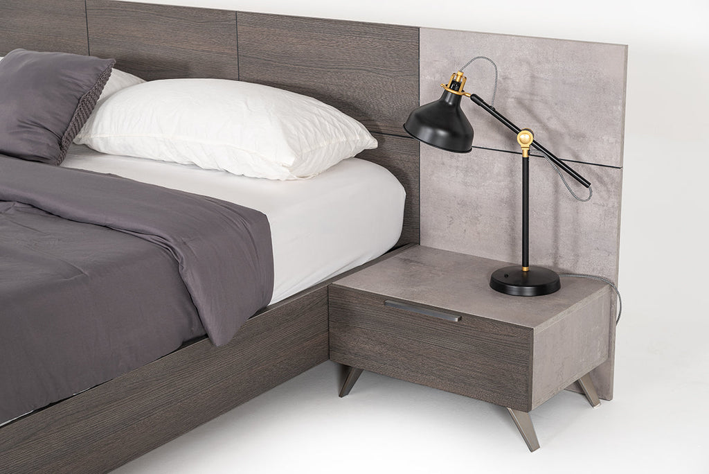 Nova Domus Bronx Italian Modern Faux Concrete & Grey Bed & 2 Nightstands Set Model VGACBRONX-BEDNS-SET