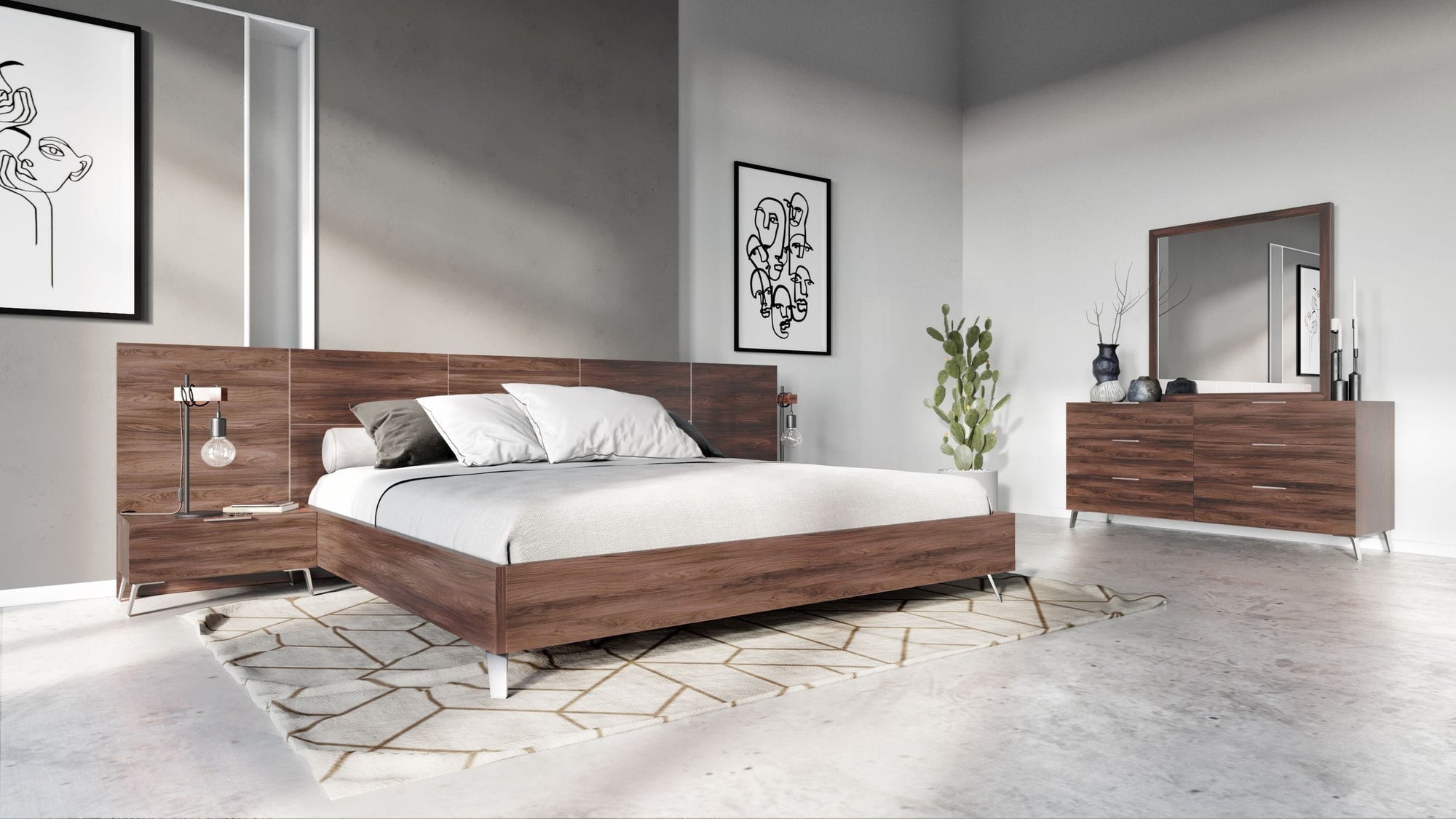 Queen Nova Domus Brooklyn Italian Modern Walnut Bed Set Model VGACBROOKLYN-SET-Q