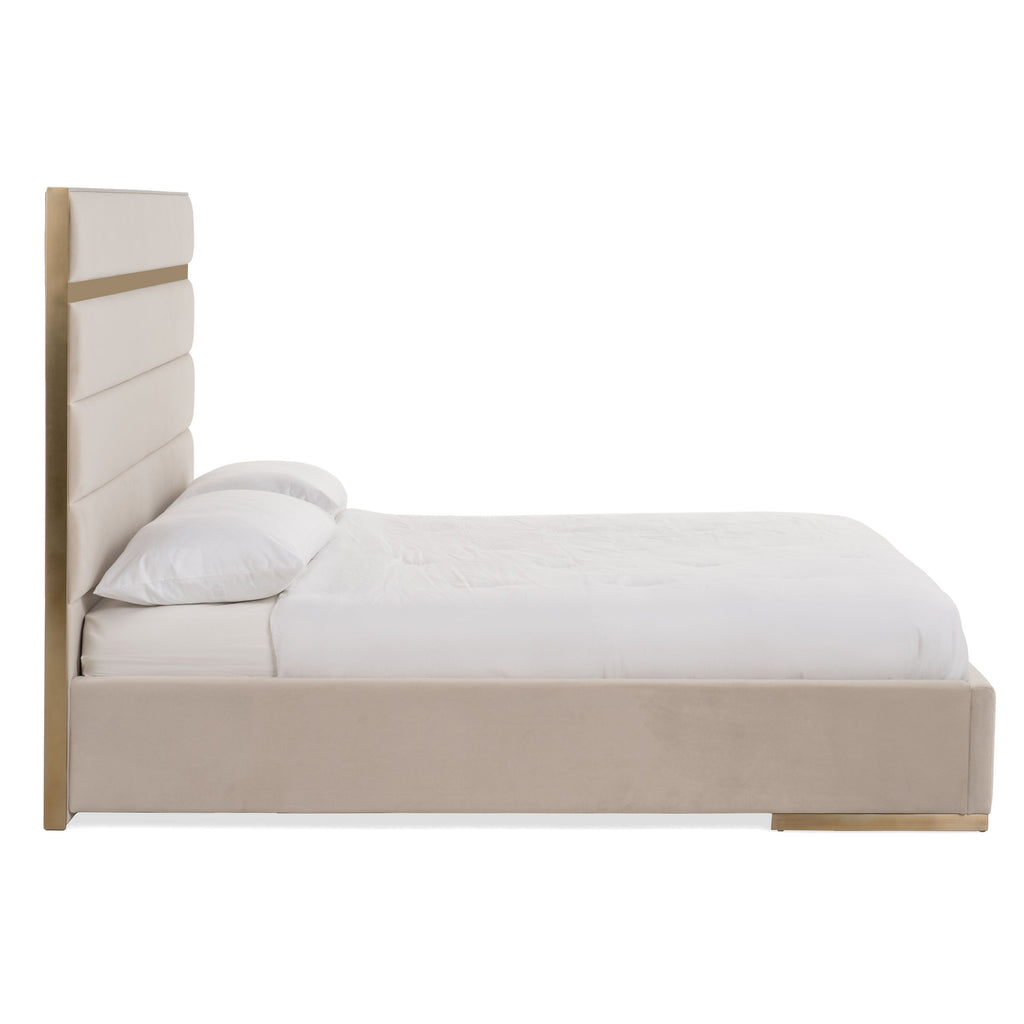 Modrest Cartier Modern Beige Velvet & Brushed Brass 4 Piece Bedroom Set Model VGVCBD-A-002-BGE-BED-4PC-SET