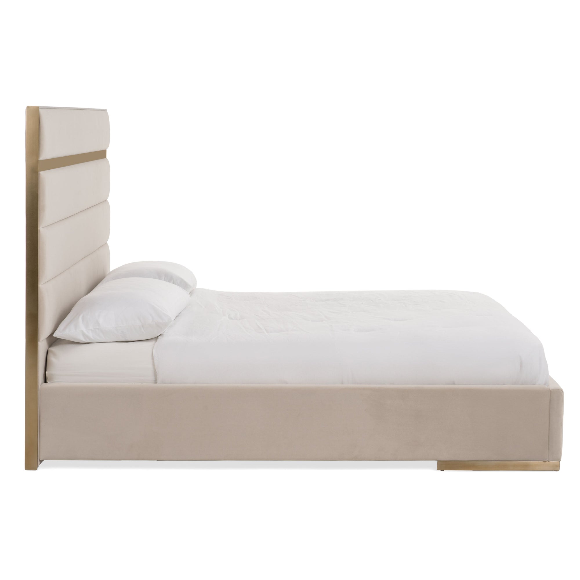 Modrest Cartier Modern Beige Velvet & Brushed Brass 4 Piece Bedroom Set Model VGVCBD-A-002-BGE-BED-4PC-SET
