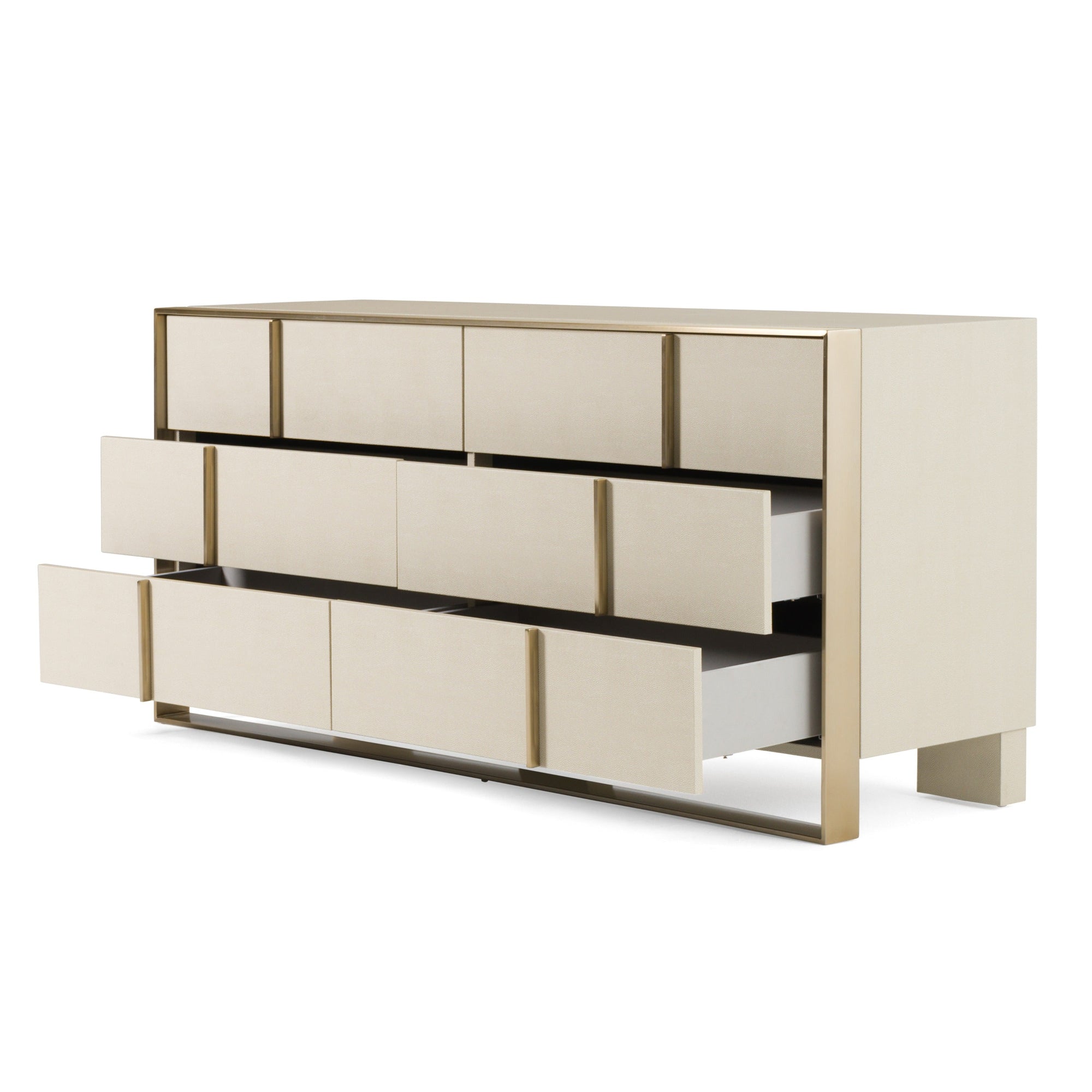 Nova Domus Cartier Modern Beige Shagreen And Brushed Brass Dresser Model VGVC-J-A002-M