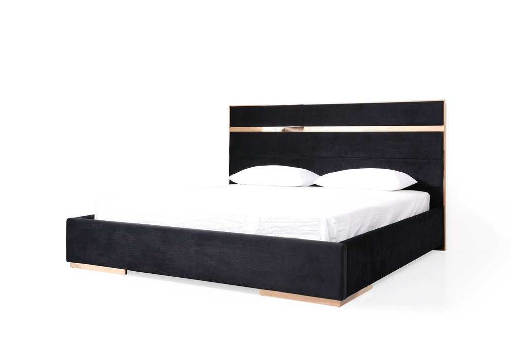 Nova Domus Cartier Eastern King Modern Black & Rose Gold Bed With Nightstands Model VGVCBD-A002-BLK-BED-2NS-SET-EK