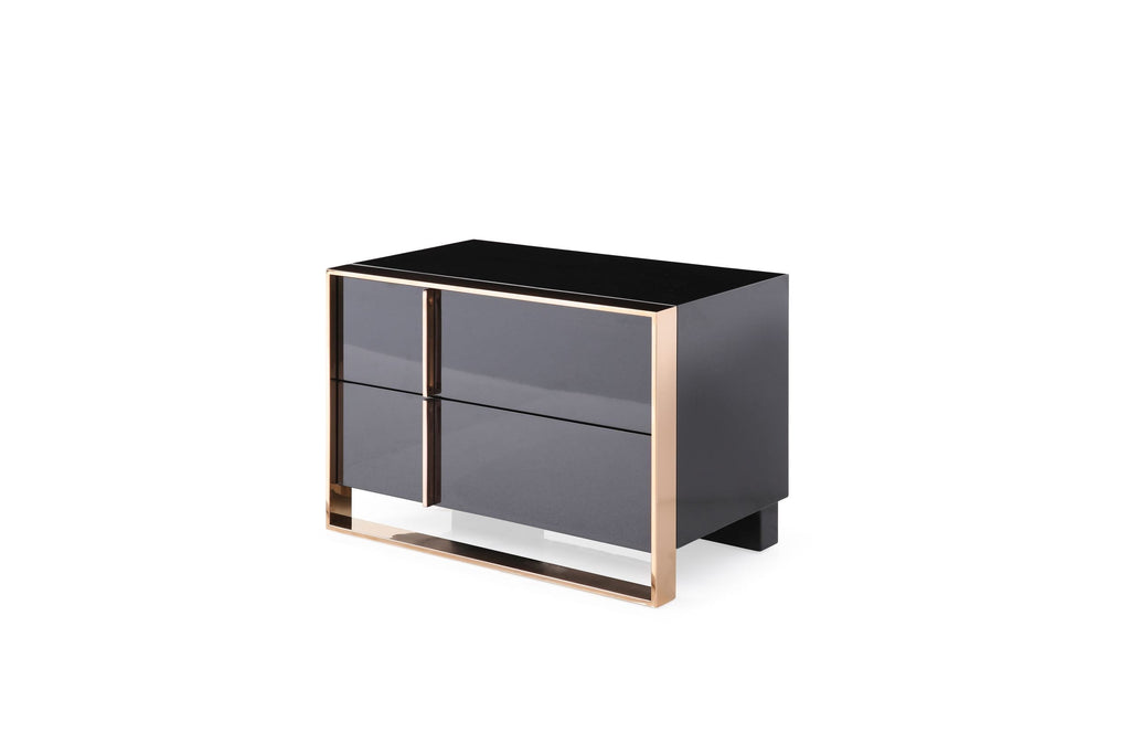 Nova Domus Cartier Modern Black & Rose Gold Bed With Nightstands Model VGVCBD-A002-BLK-BED-2NS-SET