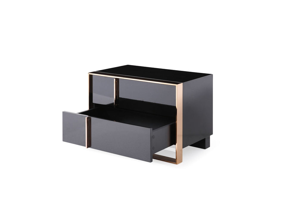 Nova Domus Cartier Eastern King Modern Black & Rose Gold Bed With Nightstands Model VGVCBD-A002-BLK-BED-2NS-SET-EK