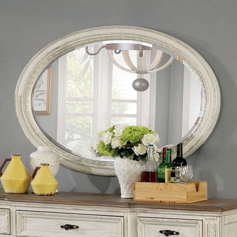 Miroir ovale rustique blanc antique Arcadia de Furniture of America, modèle CM3150WH-MO