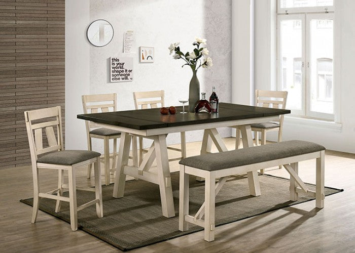 Banc de comptoir rustique Jamestown ivoire/gris de Furniture of America, modèle CM3487PBN