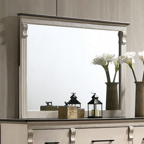 Miroir de style transitionnel Agathon blanc antique/gris, modèle CM7182M de Furniture of America