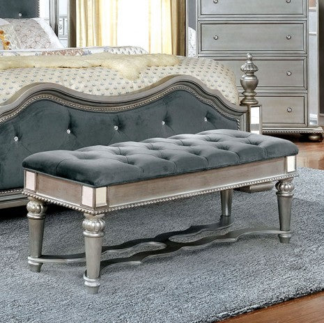 Banc glamour argenté/gris Azha de Furniture of America, modèle CM7194BN