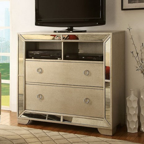 Meuble TV Loraine Champagne Glam de Furniture of America, modèle CM7195TV