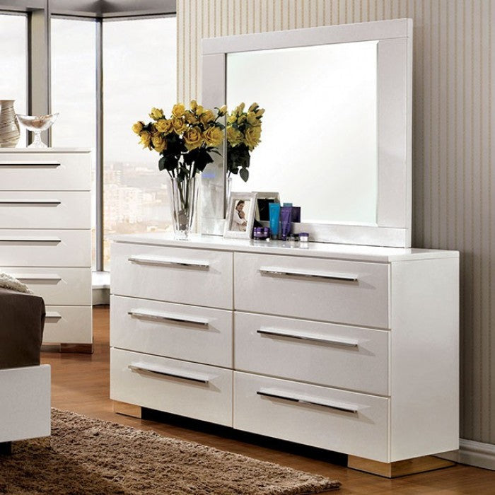 Miroir contemporain blanc brillant Clementine de Furniture of America, modèle CM7201M