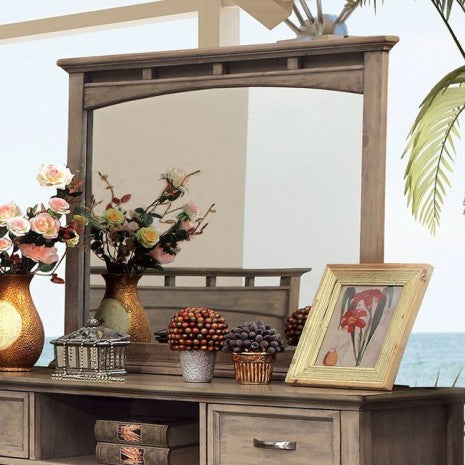 Miroir de style transitionnel Loxley en chêne vieilli, modèle CM7351M de Furniture of America